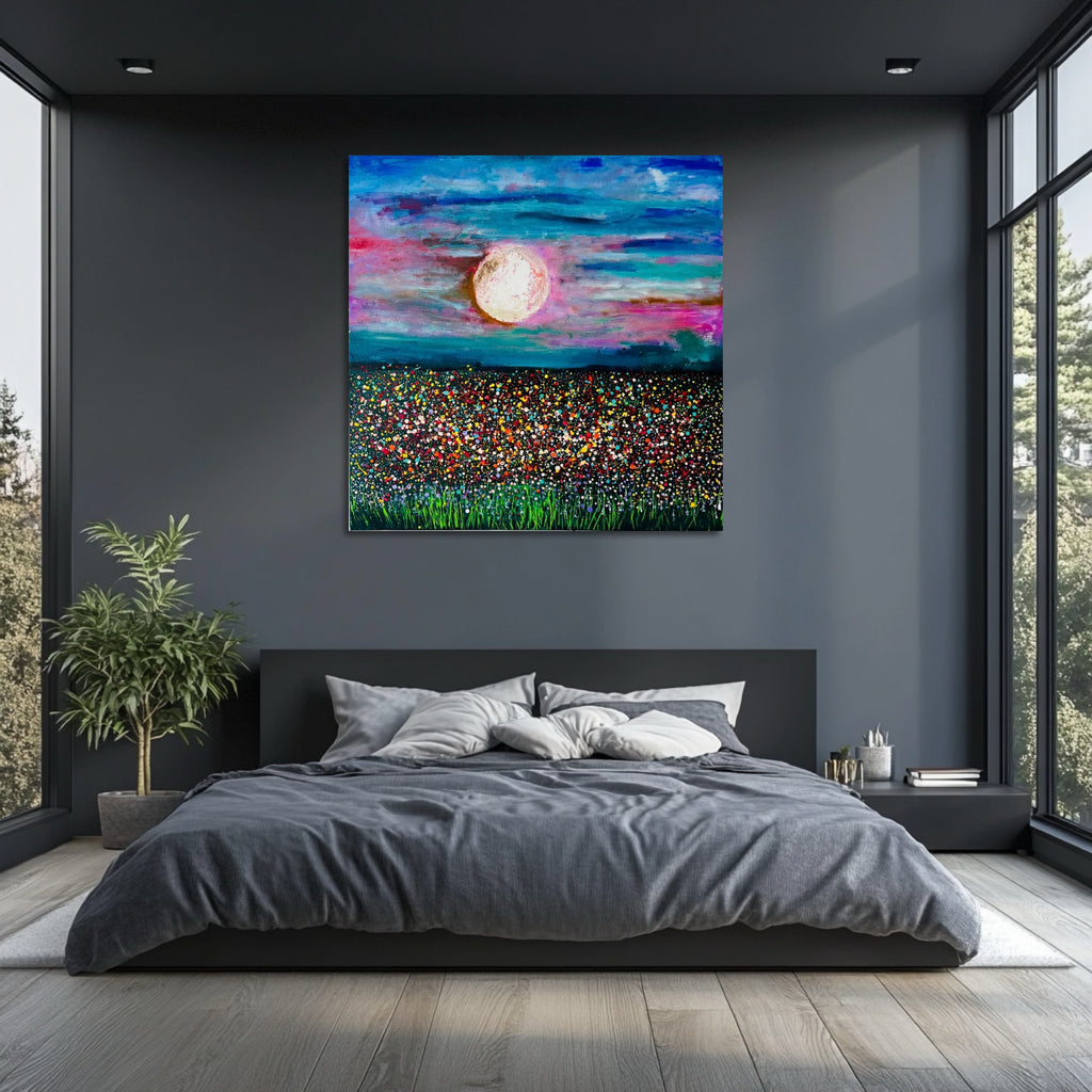 Moonlight Meadow, original acrylic painting
