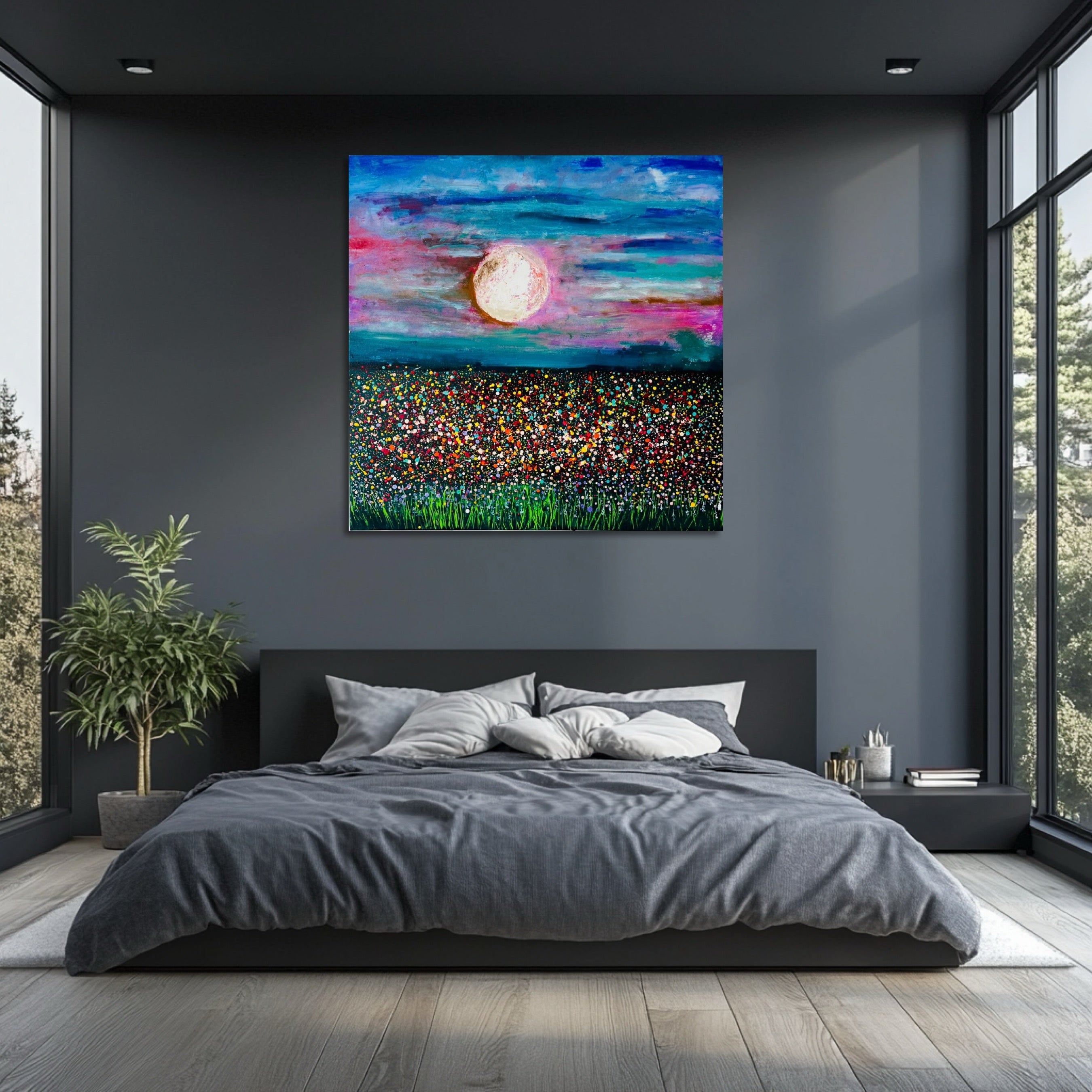 Moonlight Meadow, original acrylic painting