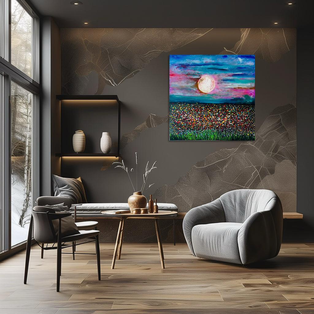 Moonlight Meadow, original acrylic painting
