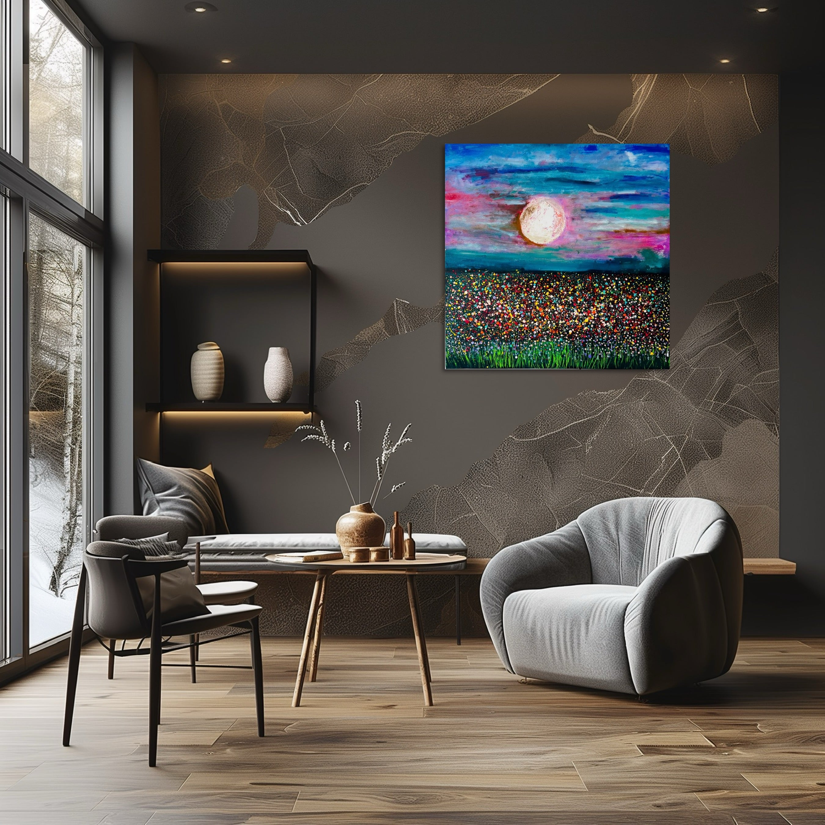 Moonlight Meadow, original acrylic painting