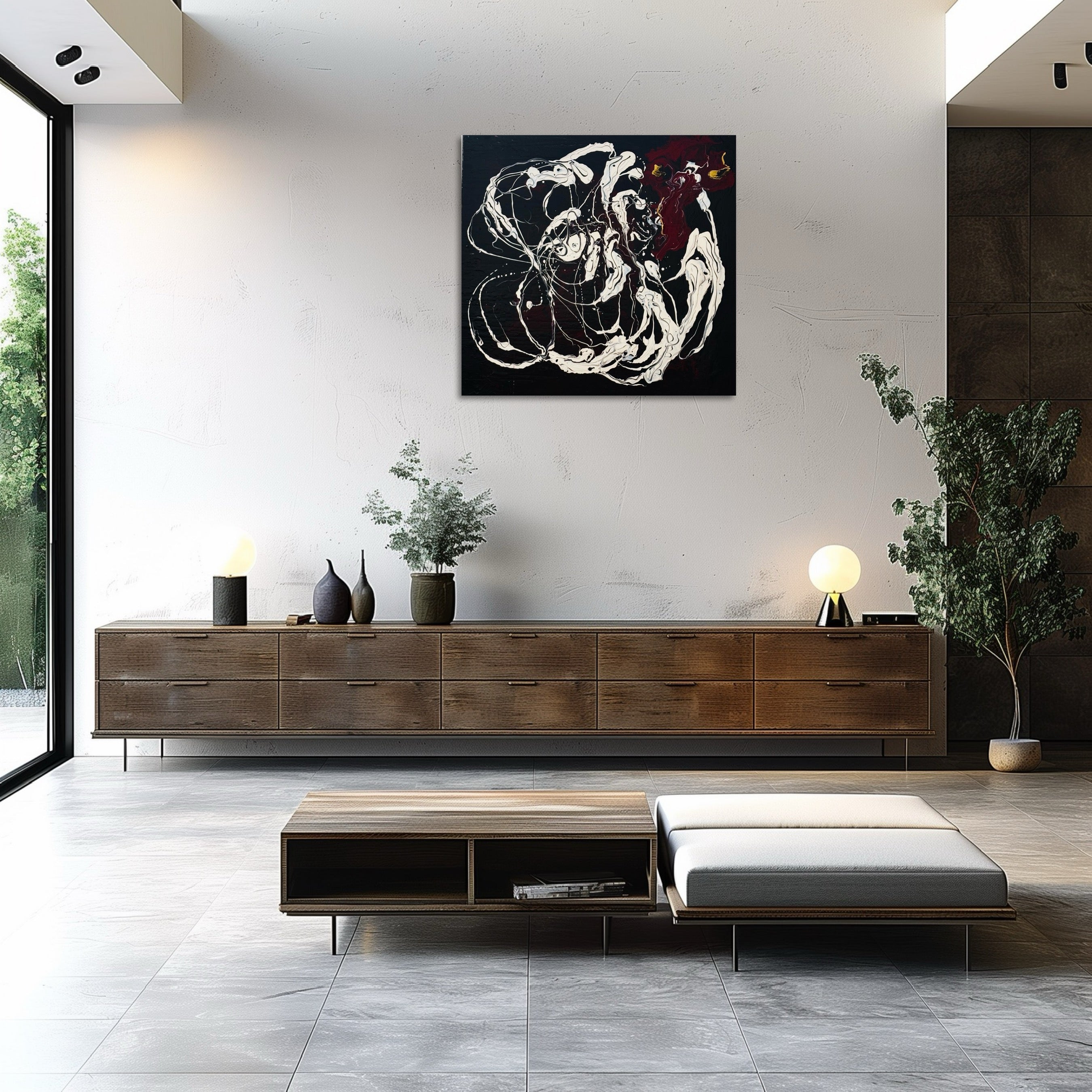 Obsidian Bloom – An Abstract Floral Reverie original acrylic painting