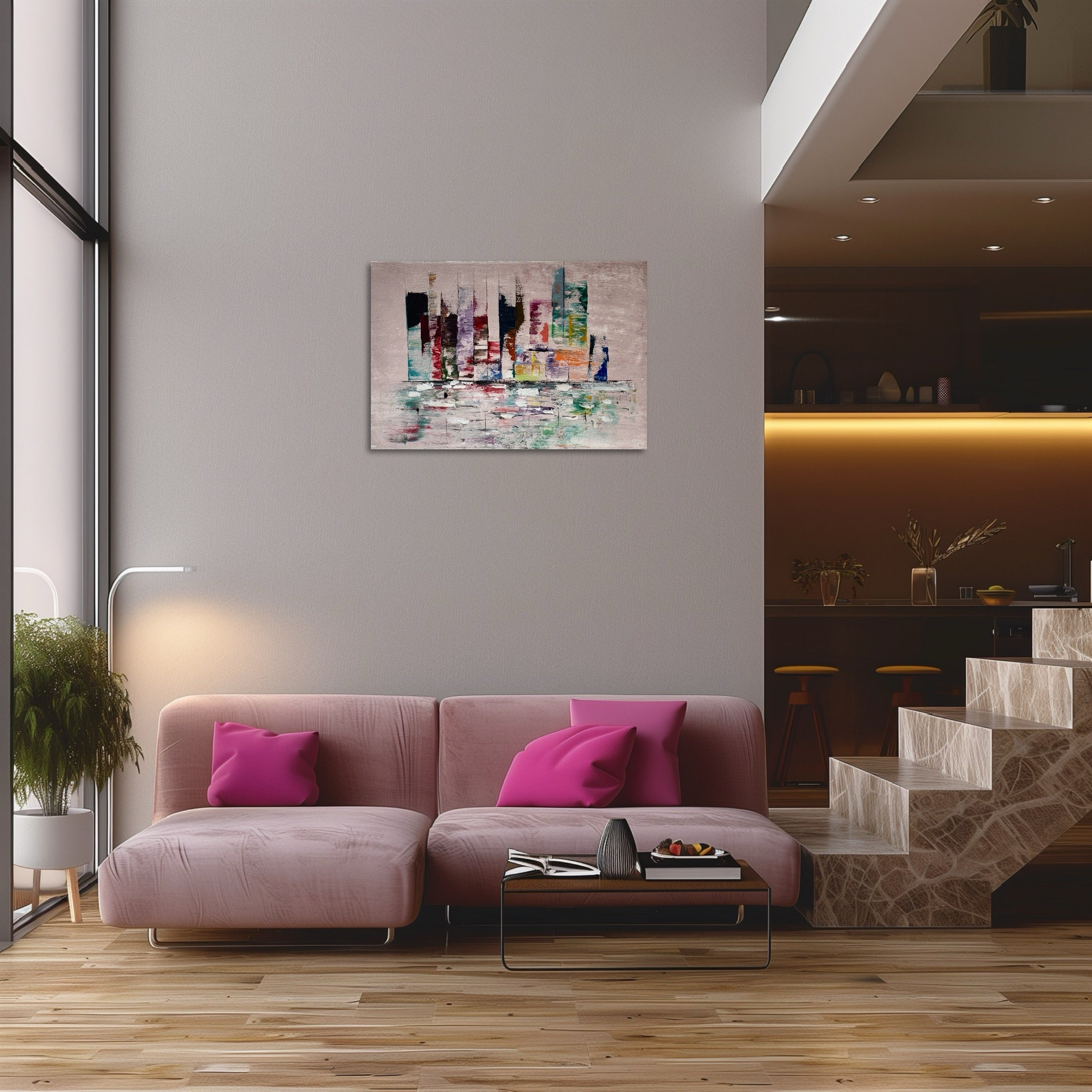 Urban Reflections – Modern City Harmony original acrylic painting