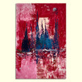 Crimson Reflections – Abstract Cityscape Symphony, original acrylic textured painting
