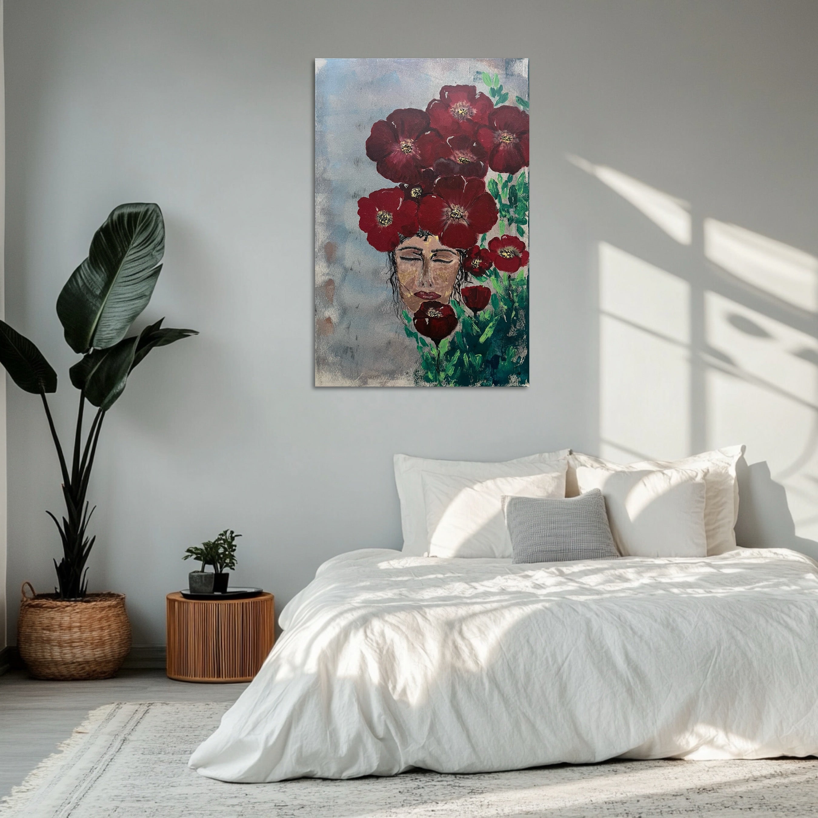 Blooming Reverie – The Spirit of Scarlet Flowers original acrylic painting