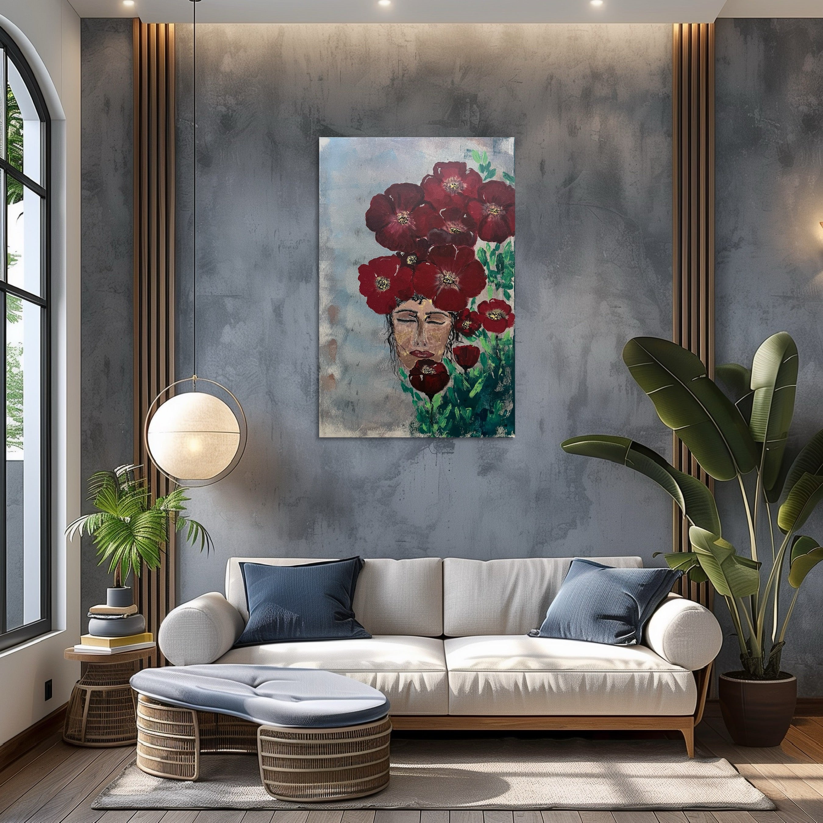 Blooming Reverie – The Spirit of Scarlet Flowers original acrylic painting