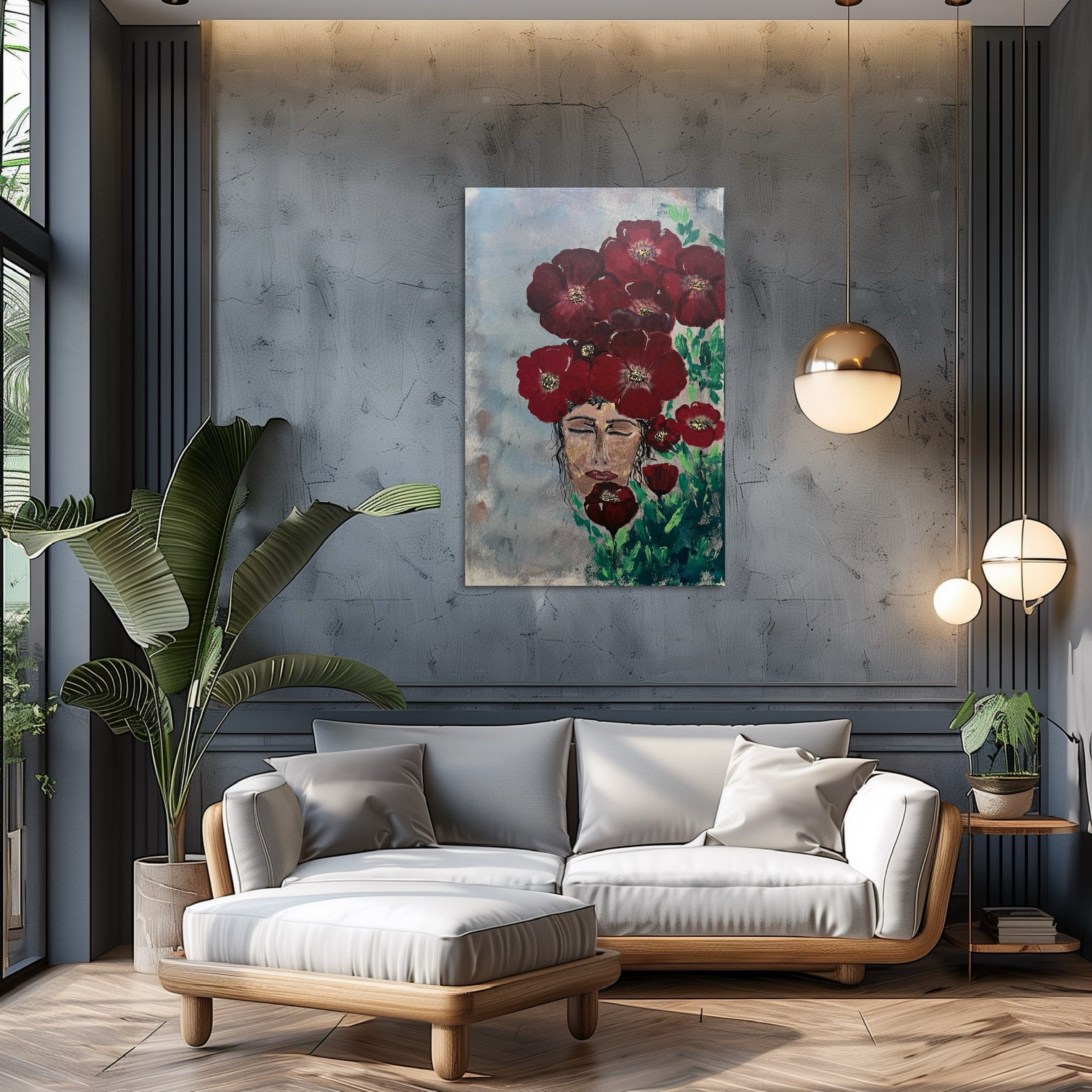 Blooming Reverie – The Spirit of Scarlet Flowers original acrylic painting