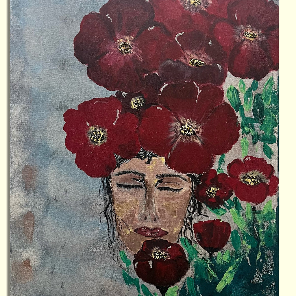 Blooming Reverie – The Spirit of Scarlet Flowers original acrylic painting